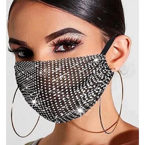 Women Fashion Face Mask With Rhinestone Elastic Reusable Washable Christmas Masks Face Bandana Face Decor Jewelry Party Gift