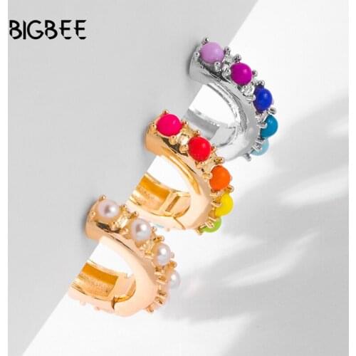 Fashion Popular Color Crystal zircon pearl copper buckle earrings Jewelry for Women Fine Earring Fine Earring Berloque Girl Gift