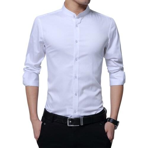 Mens Shirts 2021 New Fashion Mens Stand-up Collar Business Shirts Men Long-sleeved Shirts Slim-fit Mens Clothing Asian Size