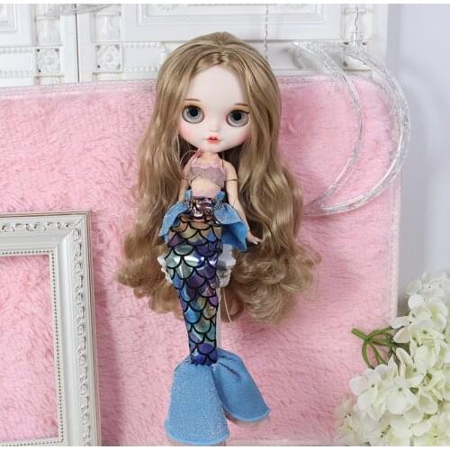 DBS Blyth ICY 1/6 doll outfit Mermaid suit fishtail shiny scale with lace pink bra clothes for licca joint body