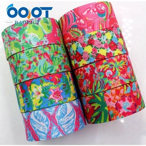 OOOT BAORJCT 17120810 22 mm 10 yard Flower Ribbons Thermal transfer Printed grosgrain Wedding Accessories DIY handmade material