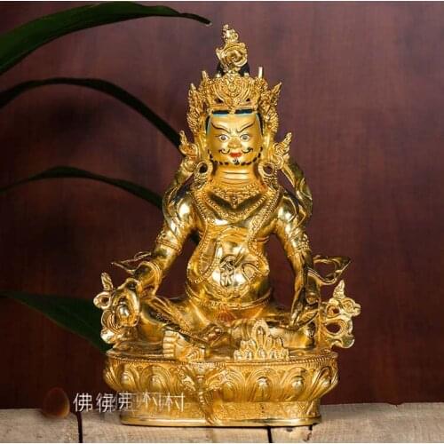 Wholesale buddha statue # 32CM LARGE # Tibetan Buddhism Yellow Jambhala fortune god Buddha Gold-plated brass statue Talisman