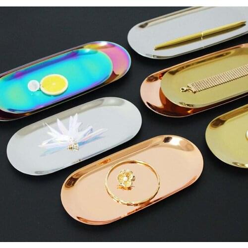 Electroplating Stainless Steel Oval Tray Fruteira Dessert Steak Plate Jewelry Storage Tray Kitchen Bedroom Decoration Dish