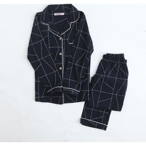 2018 Autumn&winter New 100% Cotton Gauze Long Sleeve + Trousers Pajamas Set Women Comfortable Striped Long-sleeved Sleepwear Set