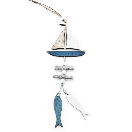 Nautical Marine Hanging Ornament Wooden Boat Rudder Fish Pendant Beach Coastal Wall Decoration for Home Door Window LBShipping