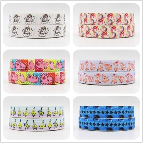 Q&N ribbon 7/8inch 22mm pig unicorn cartoon printed grosgrain ribbon webbing 50yards/roll for headband free shipping