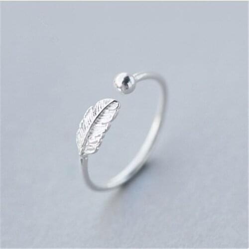 Adjustable Silver Feather Ring for Women Fashion Silver Angel Wing Feather Ring