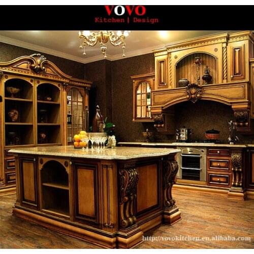 American style luxury kitchen cabinets solid wood in matte cherry wood color