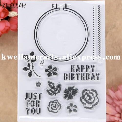 Happy Birthday Just For You Flowers Leaves Round Scrapbook photo cards rubber stamp clear stamp transparent stamp 9081530