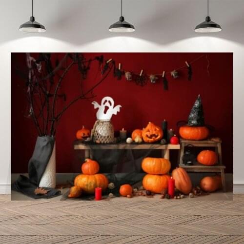 Seekpro Spider Net Halloween Pumpkin Decoration Children Photography Background Photographic Backdrop For Photo Studio Shoot