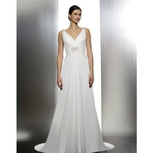 Vestido de noiva 2018 elegant chiffon A-line features V-neck dramatic cowl flattering beaded medallion bridal bridesmaid dresses