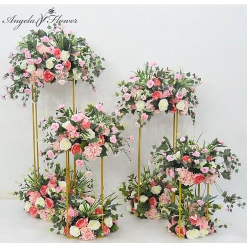 Wedding creative geometry road lead arch decor artificial flower wrought metal iron square block party event supply flower stand