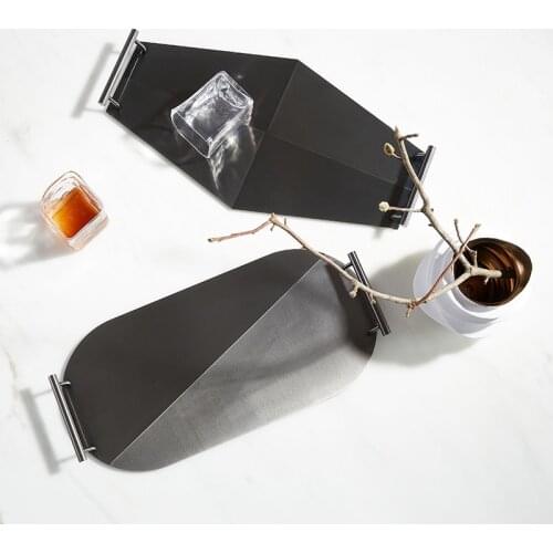 Light Luxury Home Furnishings Black Brushed Metal Diamond Tray Model Room Living Room Coffee Table Creative Fruit Tray Storage