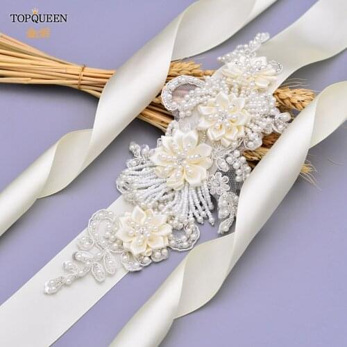 TOPQUEEN S346 Handmade Beading Belts for Brides Embellished Belt Evening Belt Fancy Belts for Women Accesories Wedding Dresses