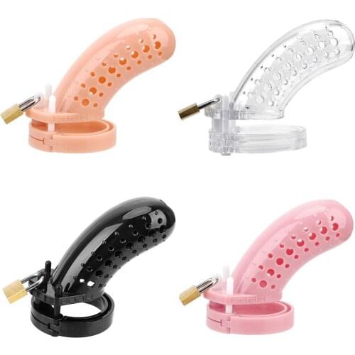 Masturbation chastity lock cage with 5 size penis ring male chastity device plastic male sex toy