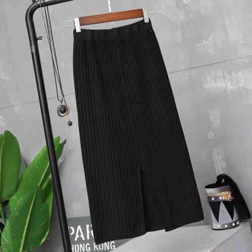 Special Offer Knitted Autumn and Winter Women Split High Waist Wool Skirt Woman Skirts Faldas Jupe