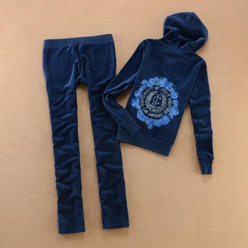 Women 2 Pieces Set Ladies Velet Letter Pattern Pockets Hooded Top and Pants Sweatshirts Suits S-XL