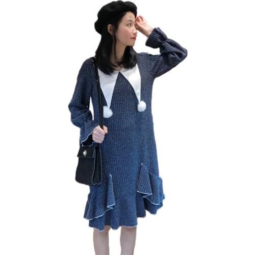 New 2019 Spring Autumn Women Ruffles Knit Dress Plus size 4XL Pullover Sweater Fashion Female Long sleeve Bottoming Dresses H681