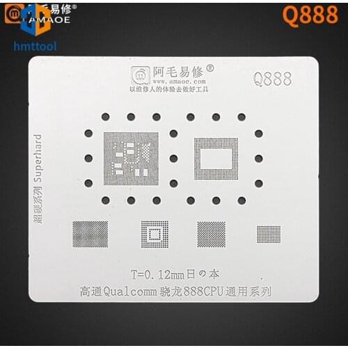 0.12MM Amaoe BGA Stencil Q888 For Snapdragon CPU RAM Top Bottom Layer IC Chip Reball IC Pin Solder Heat Tin Plant Net Steel Mesh