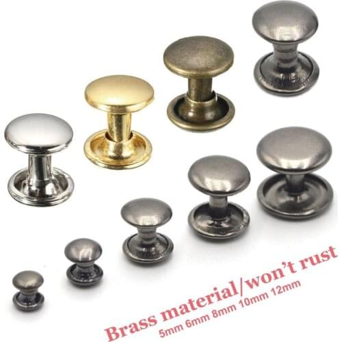 100pcs Brass Material Round Double Cap Rivets Stud Punk Collision Rock Leathercraft Shoe Bag Belt Garment Bracelet Accessories