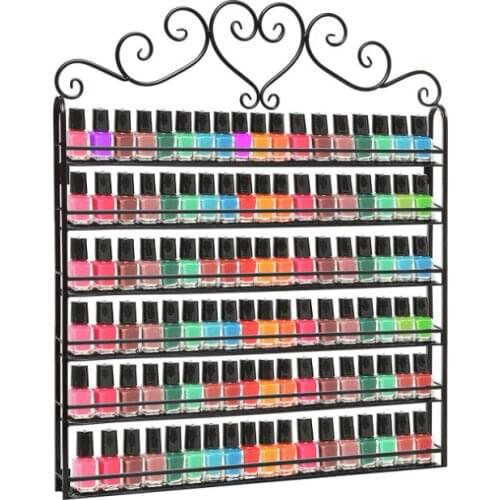 A,white 6 Layer Iron Nail Polish Shelf Black Nail Shop Exhibition Shelf Nail Polish Display Wall Rack Makeup Organizer