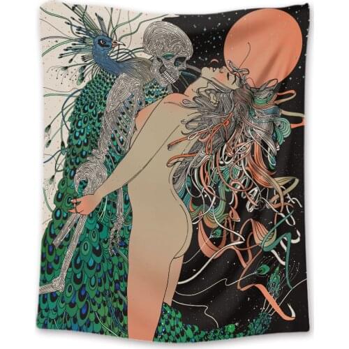 Abstract wall art women tapestry bohemian skull blanket wall rugs bedroom decor tapiz 3d beach tent