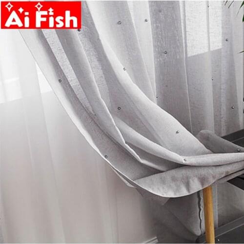 American Luxury Pearl Thicker Gray Light-transmitting Tulle Paque With Beaded Window Screen Curtain for living room M234-20