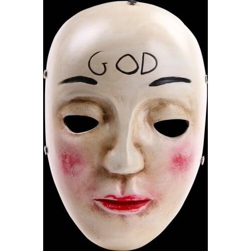 Free Shipping The Purge Film Masquerade Halloween Cosply Costume Full Face Masks Horror Movie Audlt Party Props GOD Resin Mask