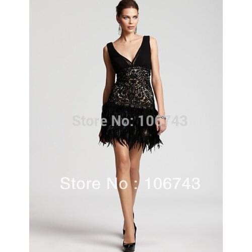 Free shipping with fringes 2018 new low back short lace NEW SUE BEADED LACE AND FEATHER 1920S STYLE mother of the bride DRESS