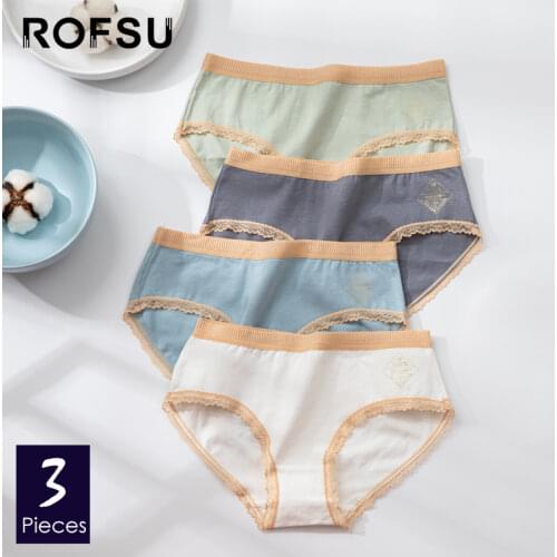 RMW Women Seamless Panties Cotton Lace Panties Briefs For Grils Mid Waist Antibacterial Lingerie Female Underwear 3 pcs/lot