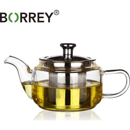 BORREY Tea Set Glass Heat Resistant Glass Teapot Removable Infuser Filter Glass Coffee Tea Cup Puer Kettle Teaware Glass