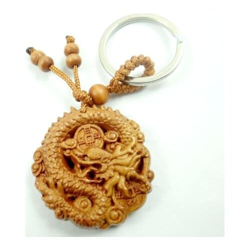Mahogany Three-dimensional Engraving Keychain Lifelike Dragon Keyring gift for friends women men jewelry car keychain 1pcs
