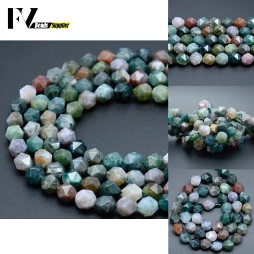 Wholesale 8 10mm Natural Faceted Indian Agates Spacer Round Stone Beads For Jewelry Making DIY Bracelets Necklace Needlework 15"