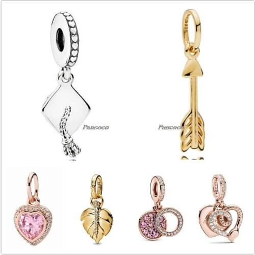 Authentic 925 Sterling Silver Shine Shining Leaf With Crytal Pendant Charm Beads Fit Pandora Bracelet & Necklace Jewelry