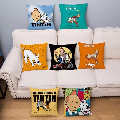 Comic Adventures Tintin Print Pillow Cover Super Soft Plush Cushion Cover 45*45 Throw Pillowcase Sofa Home Decor Cushion Covers