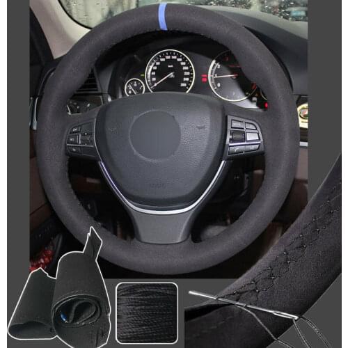Steering Wheel Cover Suede Sew Wrap For BMW 5 6 Series 550i 535i 5GT 11-16 14 15 Super Soft Non-slip Durable Car Interior