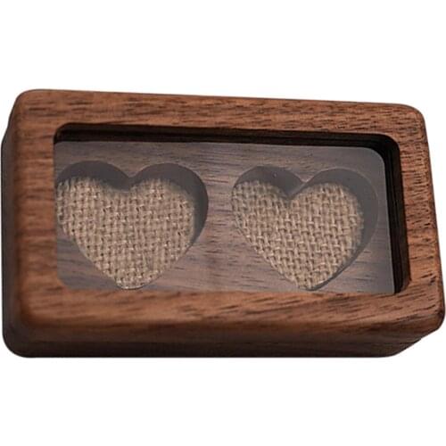 Holder Engagement Earring Display Double Heart With Window Gift Mr Mrs Wedding Ring Box Elegant Rustic Wooden Jewelry Storage