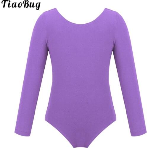 TiaoBug Kids Girls Ballet Dance Bodysuit Dress Long Sleeve Round Neck Leotard Jumpsuit Dancewear