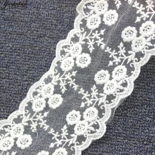 YACKALASI Cotton Lace Embroidered Appliqued 3D Flower Double Edges Stiff Tulle Fabrics Scalloped Sewing Apparel Trims 11CM