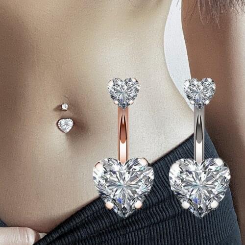Classic Heart Zircon Belly Button Rings Navel Ring Surgical Stainless Steel Bar Navel Belly Ring Fashion Body Piercing Jewelry