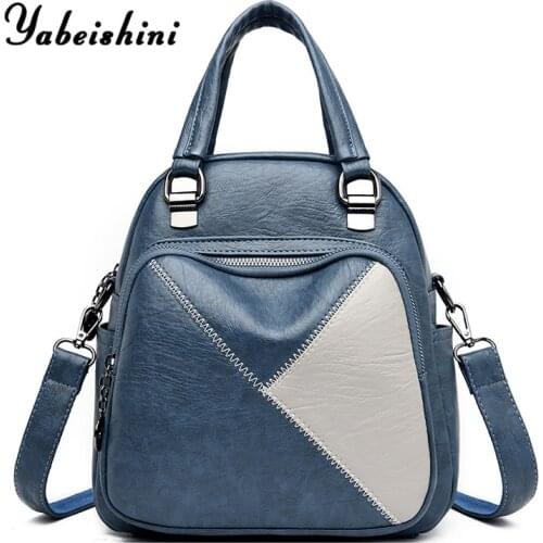 Hit color Leather Backpack for women travel Backpack sac a dos ladys splice school bags for teenage girls Shoulder Bags Mochila