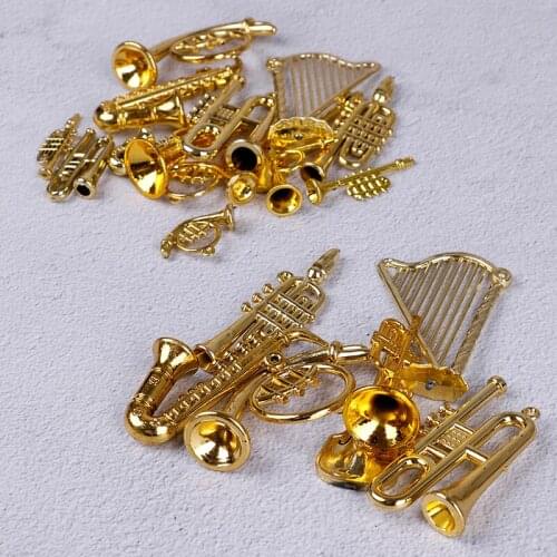 Mini Plastic Gold Christmas Tree Musical Instrument Hanging Xmas Decor