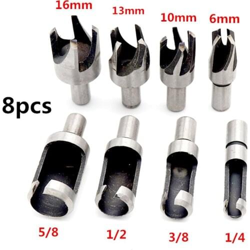 8pcs/set Wood Plug Cutter Claw Cylinder Tenon Drill Bit Set Claw Cork Carpentry Carbon Steel Round Handle 5/8" 1/2" 3/8" 1/4"