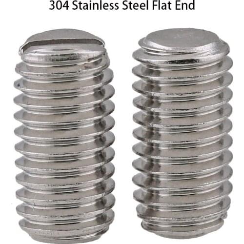 304 Stainless Steel Flat End Set M3 M 4 M 6 M 8 M 10 Screws Slotted Headless Screws Machine Meter Top Thread 50PCS