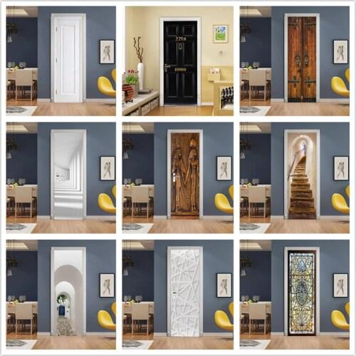Custom Size 3D Wallpaper Door Sticker Self-adhesive PVC DIY poster de portes For Bedroom Home Design Door Decoration Decal Mural