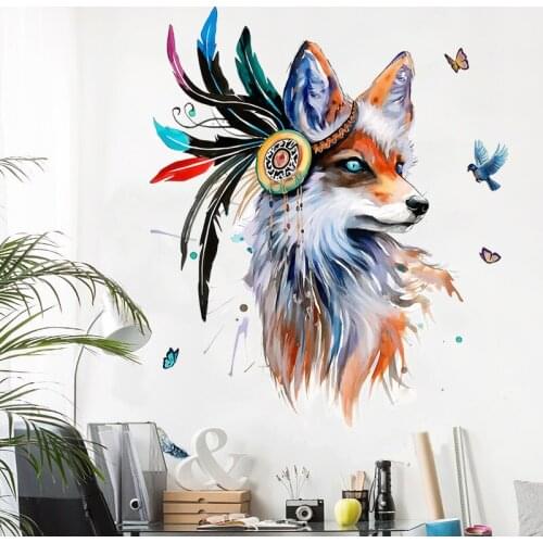 Wolf Wall Stickers Creative Animal Room Decoration Aesthetic for Teens Boy VSCO Girl Home Decor Wallpaper Wall Decals Poster