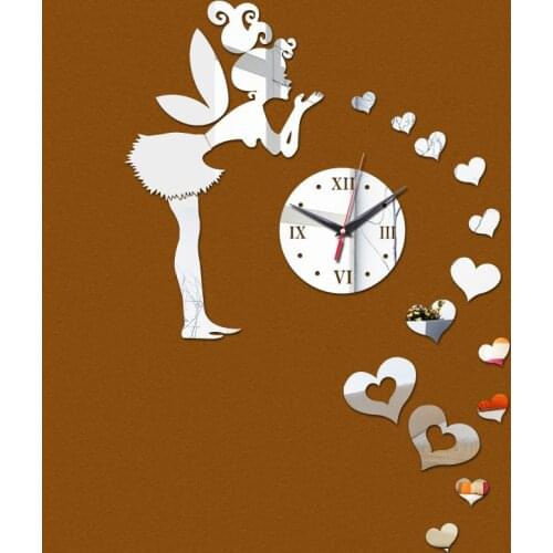 New promotion sale top fashion Modern Quartz clock wall acrylic 3D mirror love sticker mechanism decor rushed