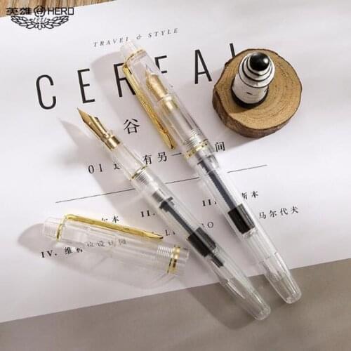 Hero 1202 Fully Transparent Creative Fountain Pen With Golde Clip Extra Fine Nib 0.38mm Office & School Super Smooth Writing Ink