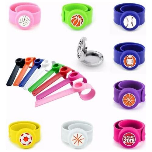 1PCS Mom Heart Basketball Tree Repellent diffuser Bracelet Steel 25mm Locket Silicone Bangle For Kids Women Men Free 10p Pads
