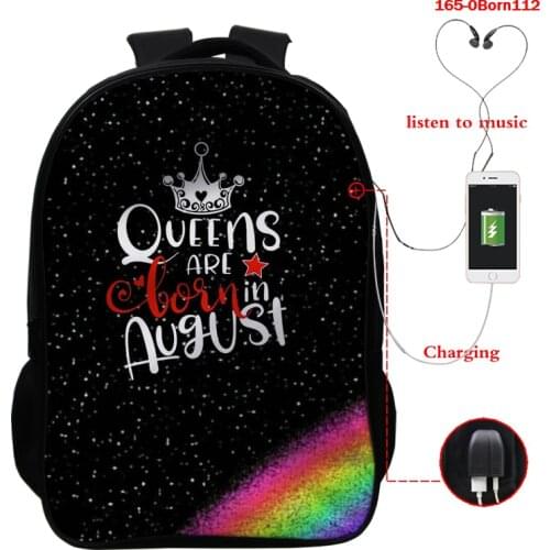 Backpack Fashion Cartoon Queen Are Born In Backpack Shoulder Bags 3D Print School Bag Mochilas Student 16.5 Inch Back To School